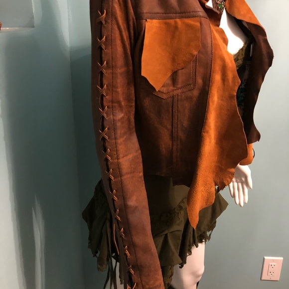 Two-Tone Brown Suede Western-Style Women's Leather Jacket - Picture 12 of 16